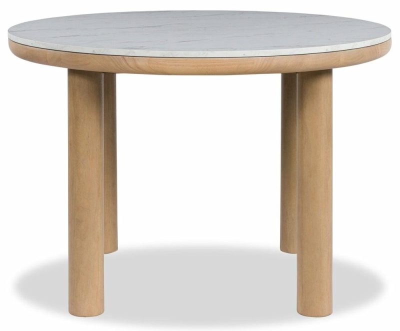 Jolie Dining Table With Marble-Look Top, Melamine, 45″W Round – White & Oak Brown Dining Room