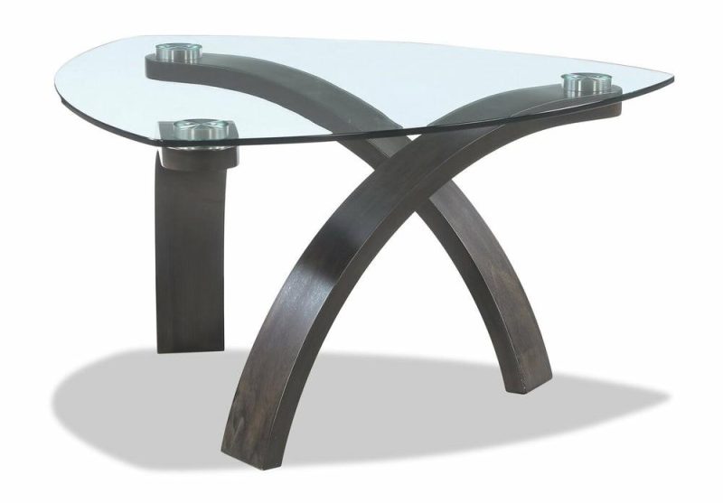 Jorja 34.75″ Modern Glass Top Coffee Table – Brown With Bentwoood Legs Coffee Tables