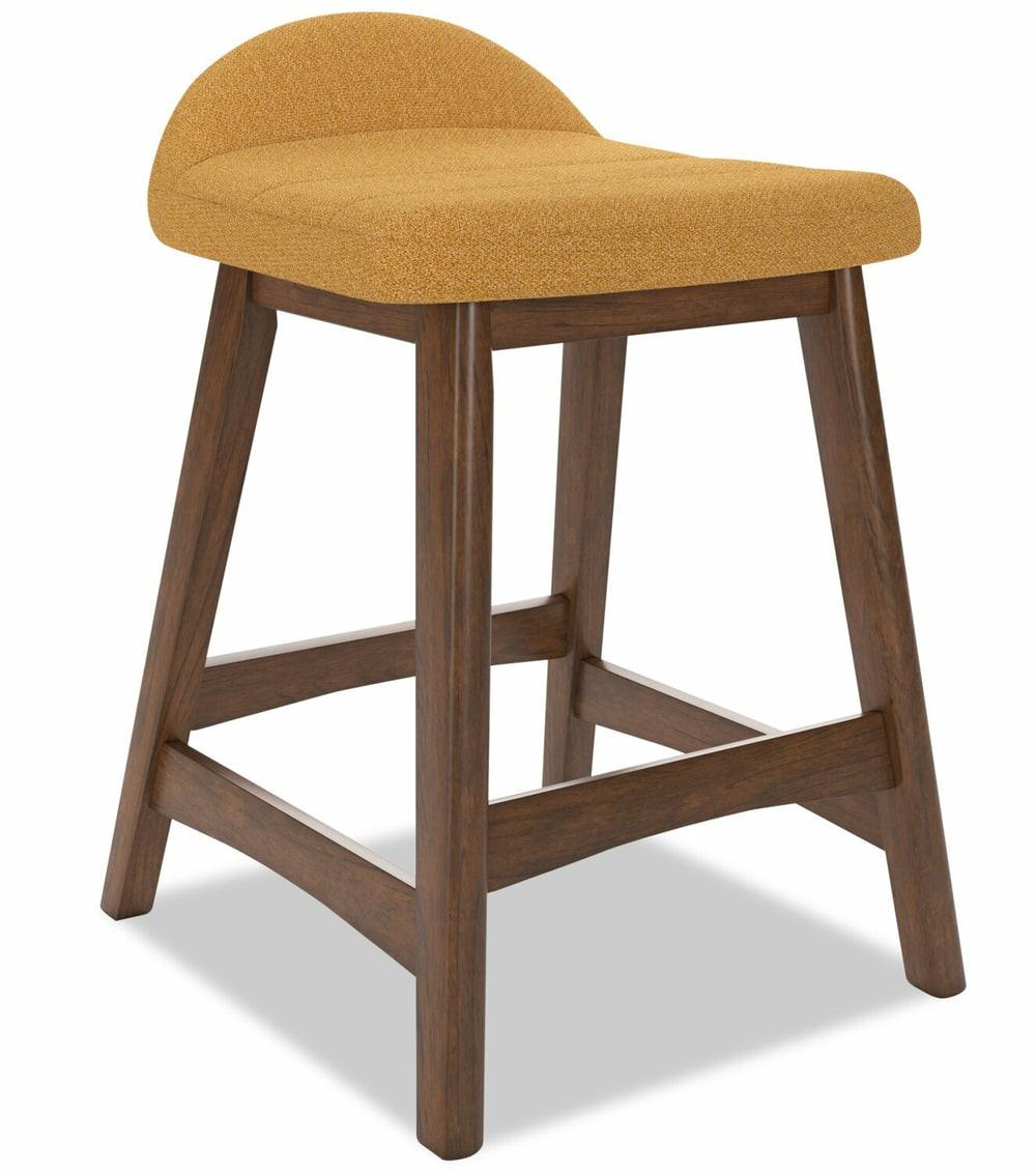 Jovi Counter-Height Stool With Linen-Look Fabric, Wood – Mustard Bar Stools