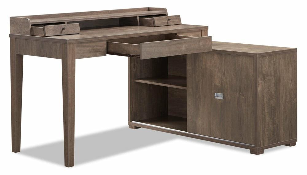 Jude 55″ Reversible Desk With 3-Drawers & Cabinet- Hazelnut Desks