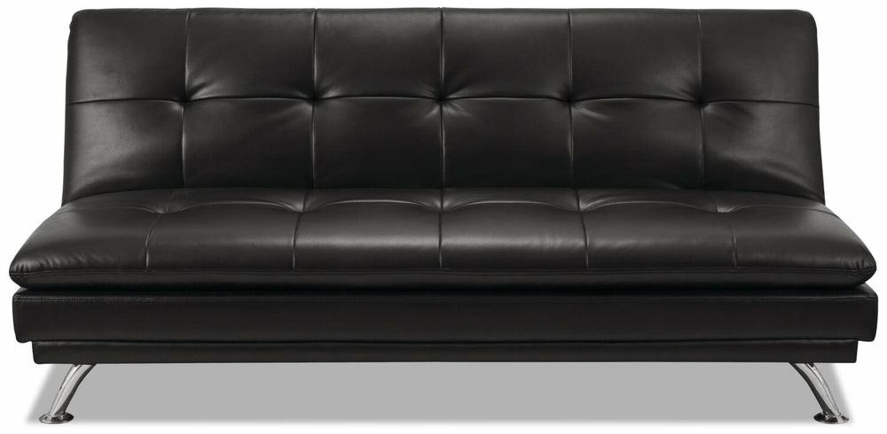 June 73.2″ Black Leather-Look Fabric Klik Klak Futon With Metal Legs And Tufting Furniture