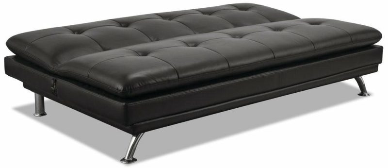 June 73.2″ Black Leather-Look Fabric Klik Klak Futon With Metal Legs And Tufting Furniture