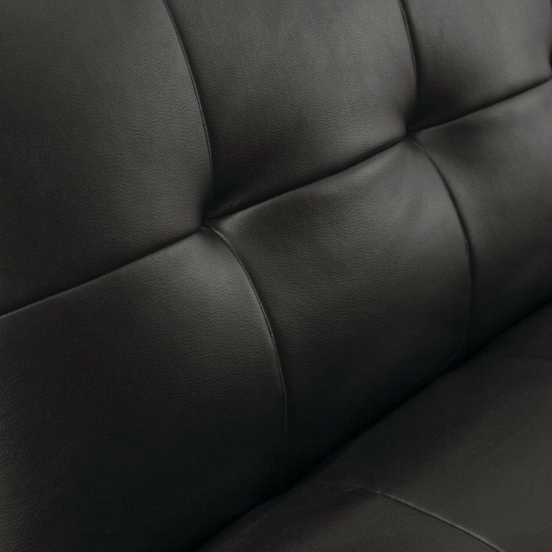 June 73.2″ Black Leather-Look Fabric Klik Klak Futon With Metal Legs And Tufting Furniture