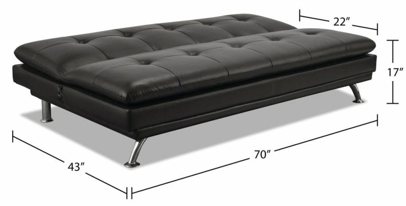 June 73.2″ Black Leather-Look Fabric Klik Klak Futon With Metal Legs And Tufting Furniture