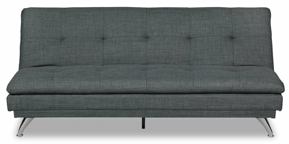 June 73.2″ Grey Linen-Look Fabric Klik Klak Futon With Metal Legs And Tufting Furniture