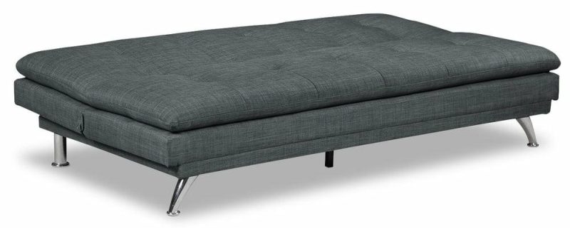 June 73.2″ Grey Linen-Look Fabric Klik Klak Futon With Metal Legs And Tufting Furniture