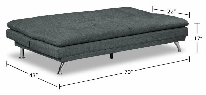 June 73.2″ Grey Linen-Look Fabric Klik Klak Futon With Metal Legs And Tufting Furniture