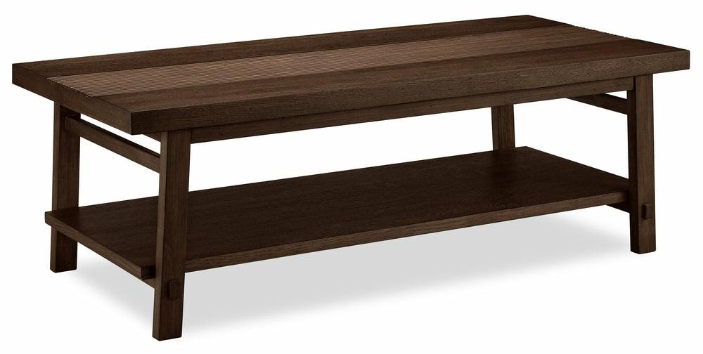 Kasem 54″ Rustic Coffee Table With Shelf – Dark Brown Oak Coffee Tables