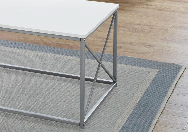 Kasey 42.25″ Modern 3-Pack Coffee + 2 End Tables – White With Grey Metal Base Coffee Tables