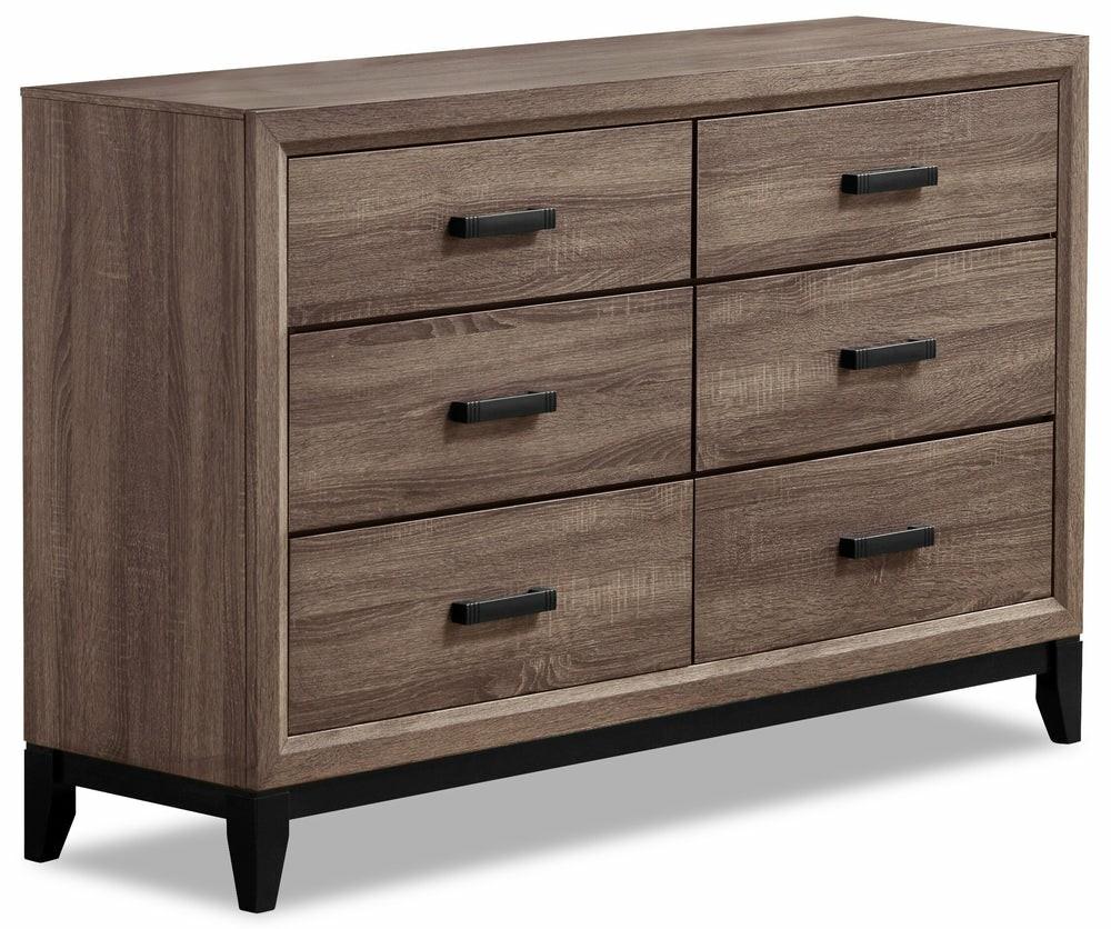 Kate Bedroom 6-Drawer Dresser, 58″W X 37″H – Grey/Brown Bedroom