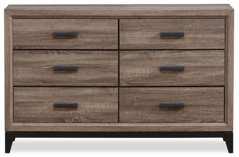 Kate Bedroom 6-Drawer Dresser, 58″W X 37″H – Grey/Brown Bedroom