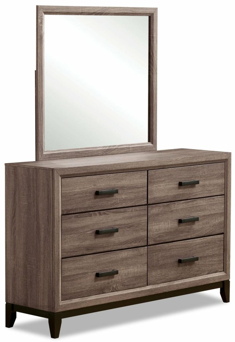 Kate Bedroom 6-Drawer Dresser, 58″W X 37″H – Grey/Brown Bedroom