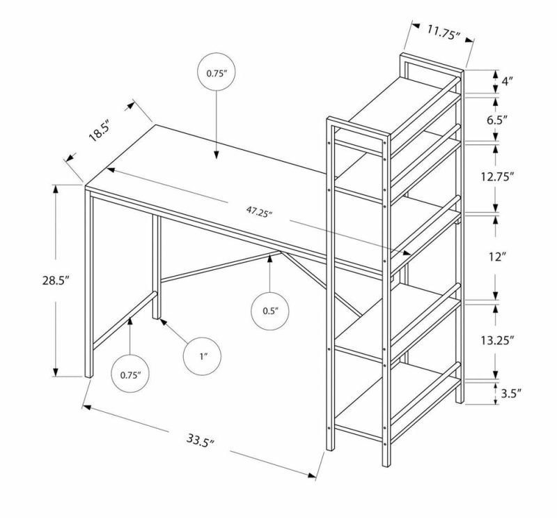 Kayden 47.25″ Desk With Open Shelves – Espresso Desks