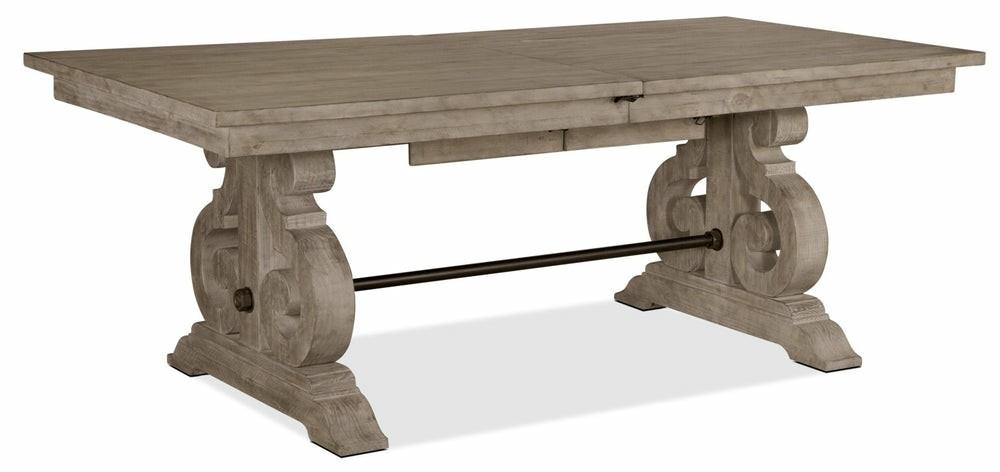 Keswick Dining Table With 80-112″W Extension, Pine Wood, Trestle Base – Dovetail Grey Dining Room