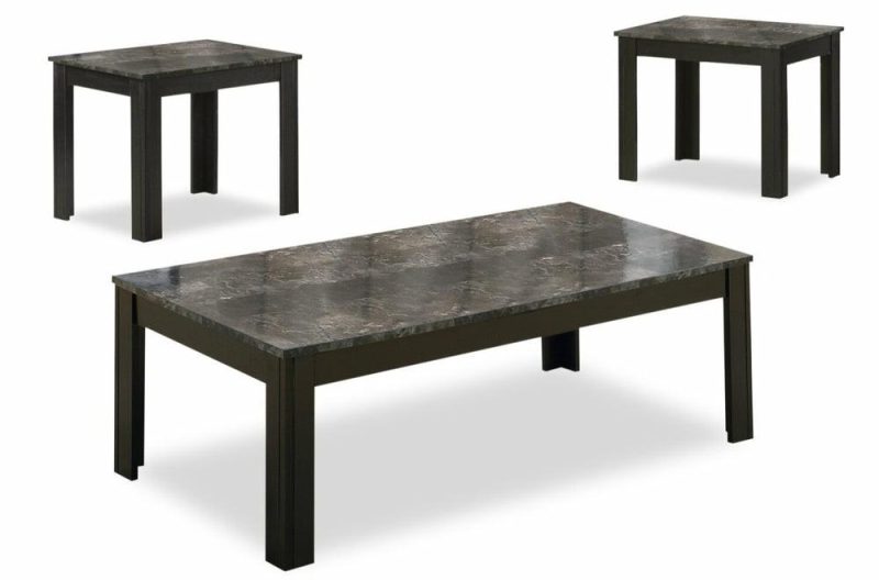 Kiana 44″ Modern 3-Pack Coffee + 2 End Tables – Black And Grey Marble Look Coffee Tables