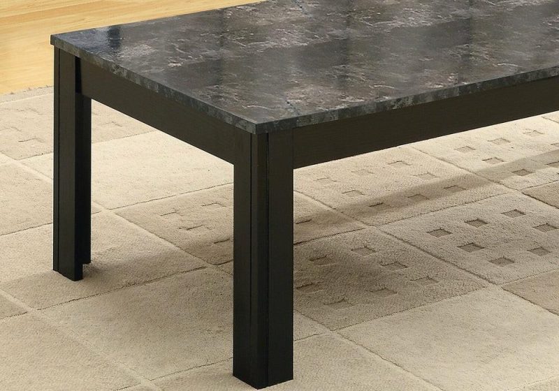 Kiana 44″ Modern 3-Pack Coffee + 2 End Tables – Black And Grey Marble Look Coffee Tables