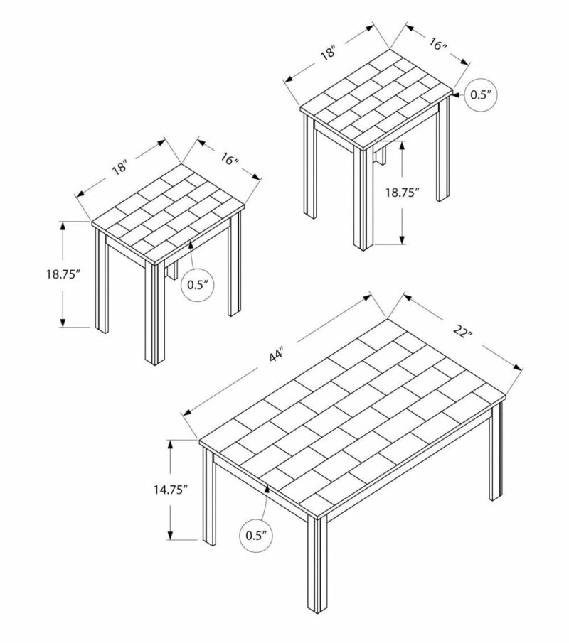 Kiana 44″ Modern 3-Pack Coffee + 2 End Tables – Black And Grey Marble Look Coffee Tables