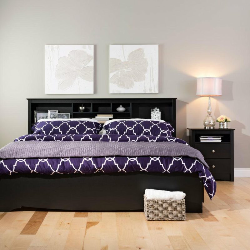 King Bookcase Headboard – Black Bedroom