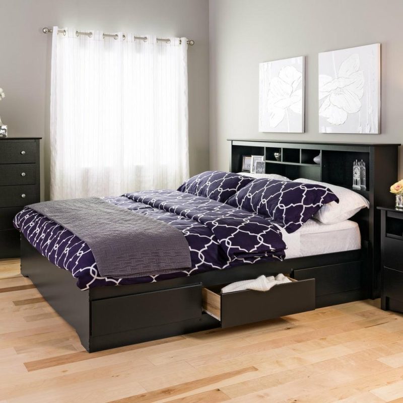 King Bookcase Headboard – Black Bedroom