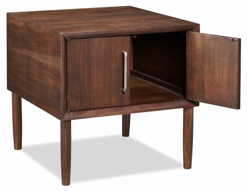 Kisper 22.13″ Retro End Table With Storage – Dark Brown Wood Wood End Tables