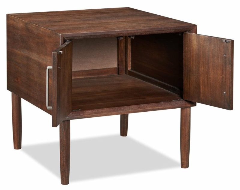 Kisper 22.13″ Retro End Table With Storage – Dark Brown Wood Wood End Tables