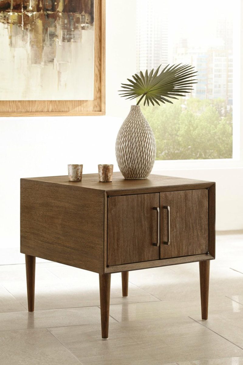 Kisper 22.13″ Retro End Table With Storage – Dark Brown Wood Wood End Tables