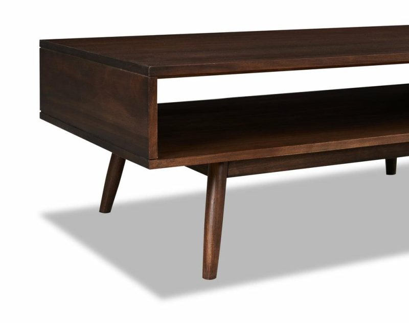 Kisper 47.75″ Retro Coffee Table With Storage – Dark Brown Wood Wood Coffee Tables