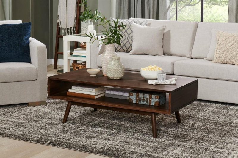 Kisper 47.75″ Retro Coffee Table With Storage – Dark Brown Wood Wood Coffee Tables