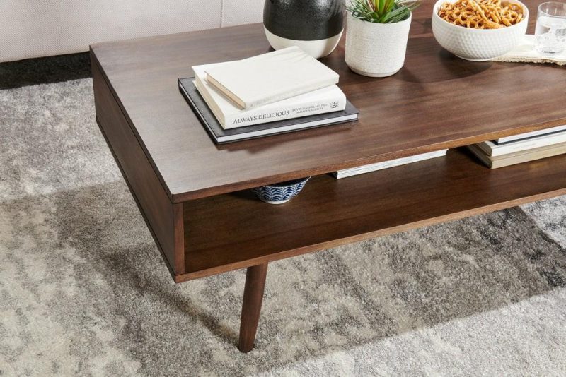 Kisper 47.75″ Retro Coffee Table With Storage – Dark Brown Wood Wood Coffee Tables