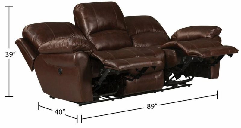 Kobe 87.4″ Brown Genuine Leather Power Reclining Sofa With Usb Ports Furniture