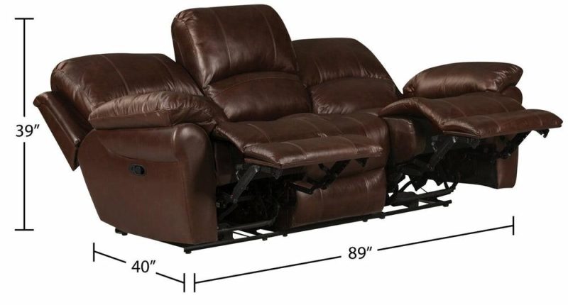 Kobe 87.4″ Brown Genuine Leather Reclining Sofa Furniture