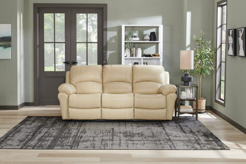 Kobe 87.4″ Stone Beige Genuine Leather Reclining Sofa Furniture