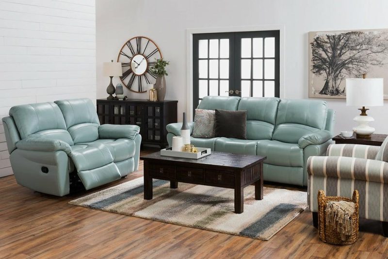 Kobe Genuine Leather Reclining Loveseat – Blue Furniture