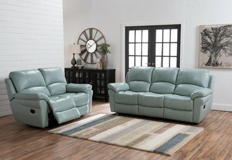 Kobe Genuine Leather Reclining Loveseat – Blue Furniture