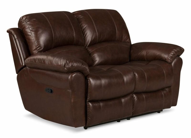 Kobe Genuine Leather Reclining Loveseat – Brown Furniture