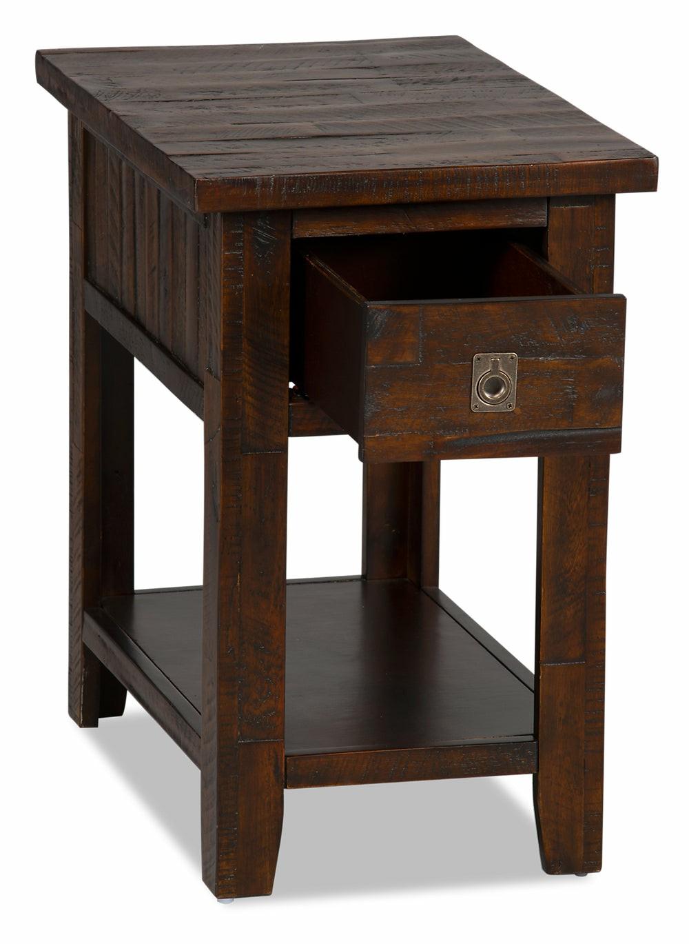 Konagrove 16″ Rustic Chairside Table With Storage And Shelf – Dark Brown  Wood Furniture