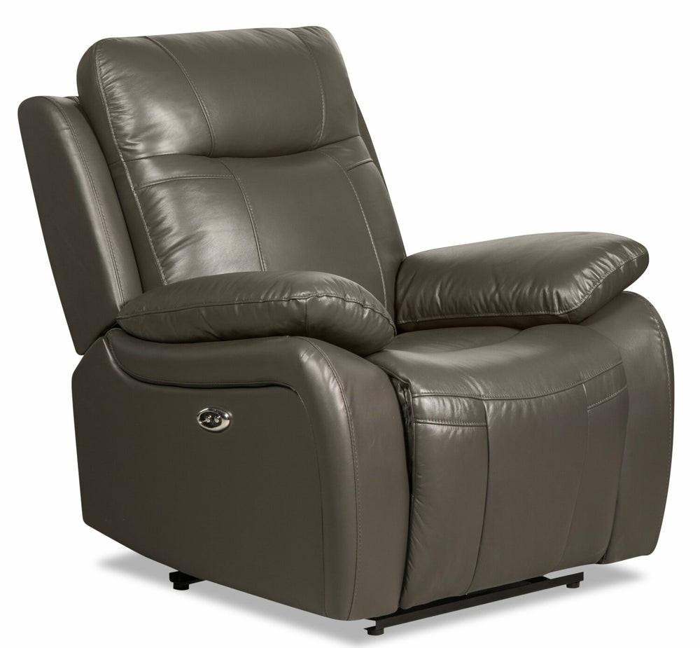 Kora Genuine Leather Power Recliner – Grey Furniture