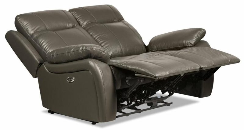 Kora Genuine Leather Power Reclining Loveseat – Grey Furniture