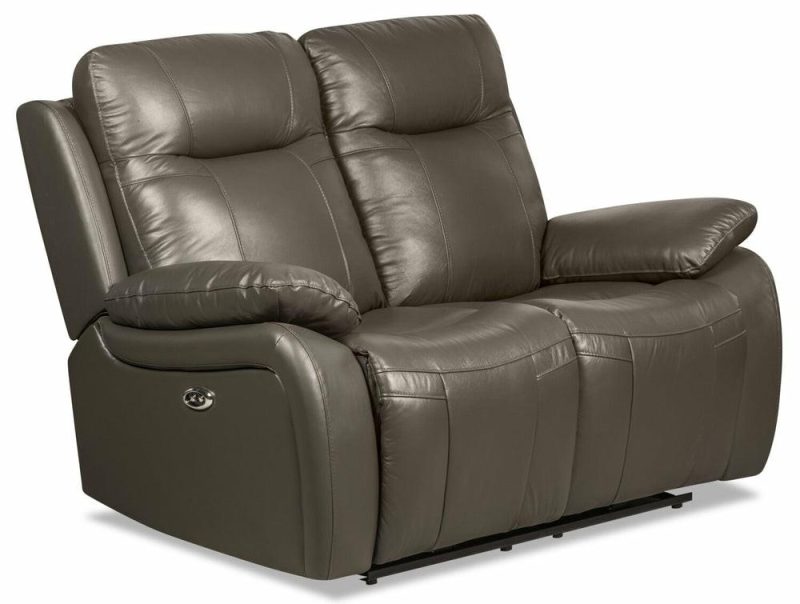 Kora Genuine Leather Power Reclining Loveseat – Grey Furniture