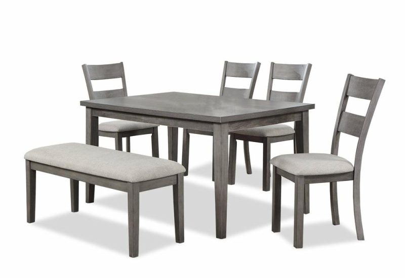 Krew 6Pc Dining Set With Table, Bench & 4 Chairs, Melamine, 60″W – Grey Dining Room