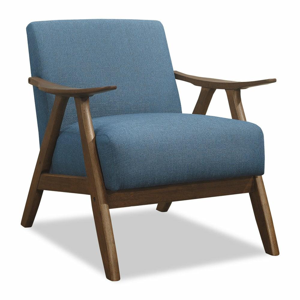 Kyra 28.5″ Blue Linen-Look Fabric Accent Chair With Curved Arms And Wood Frame Accent Chairs