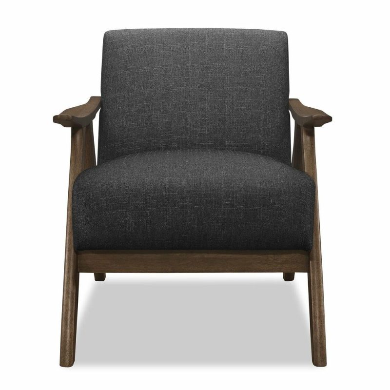 Kyra 28.5″ Grey Linen-Look Fabric Accent Chair With Curved Arms And Wood Frame Accent Chairs