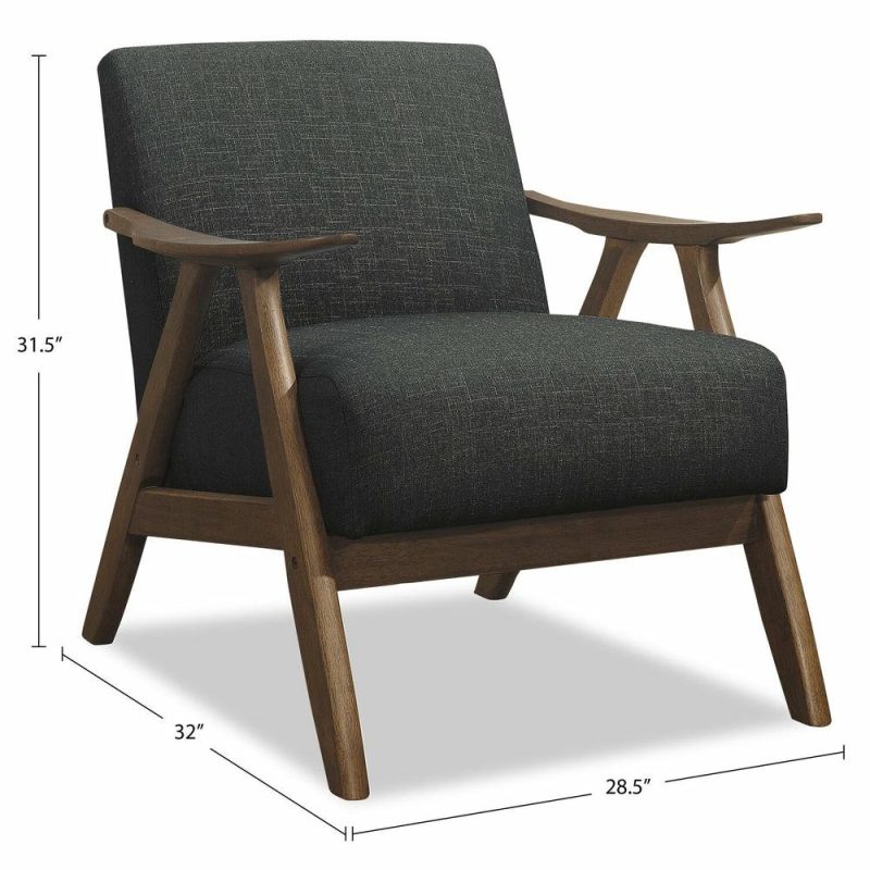 Kyra 28.5″ Grey Linen-Look Fabric Accent Chair With Curved Arms And Wood Frame Accent Chairs