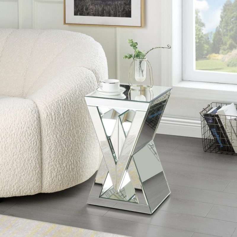 Lane 12″ Mirrored Accent Table – Silver End Tables