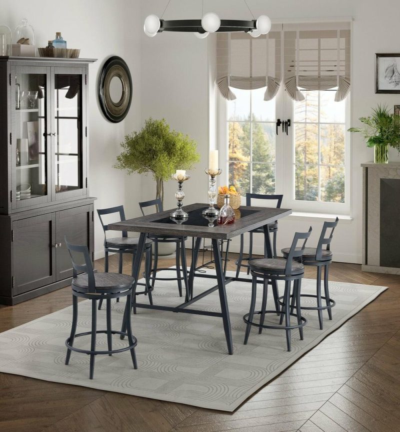 Lars Counter-Height Dining Chair, Swivel-Seat, Metal, Ladder Back – Grey/Black Dining Chairs