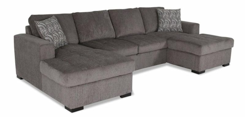 Legend 3-Piece Chenille Sleeper Sectional Sofa With Two Chaises – Pewter Furniture