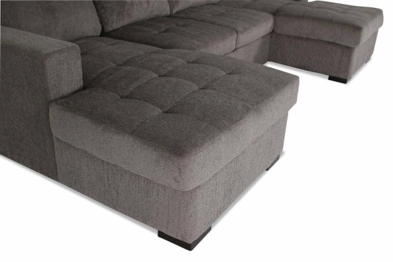 Legend 3-Piece Chenille Sleeper Sectional Sofa With Two Chaises – Pewter Furniture