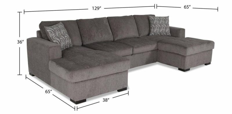 Legend 3-Piece Chenille Sleeper Sectional Sofa With Two Chaises – Pewter Furniture