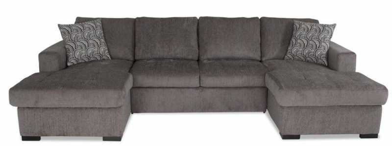 Legend 3-Piece Chenille Sleeper Sectional Sofa With Two Chaises – Pewter Furniture