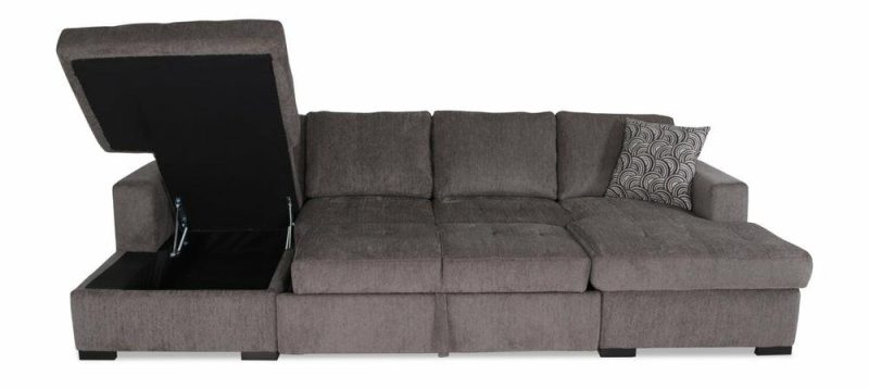 Legend 3-Piece Chenille Sleeper Sectional Sofa With Two Chaises – Pewter Furniture